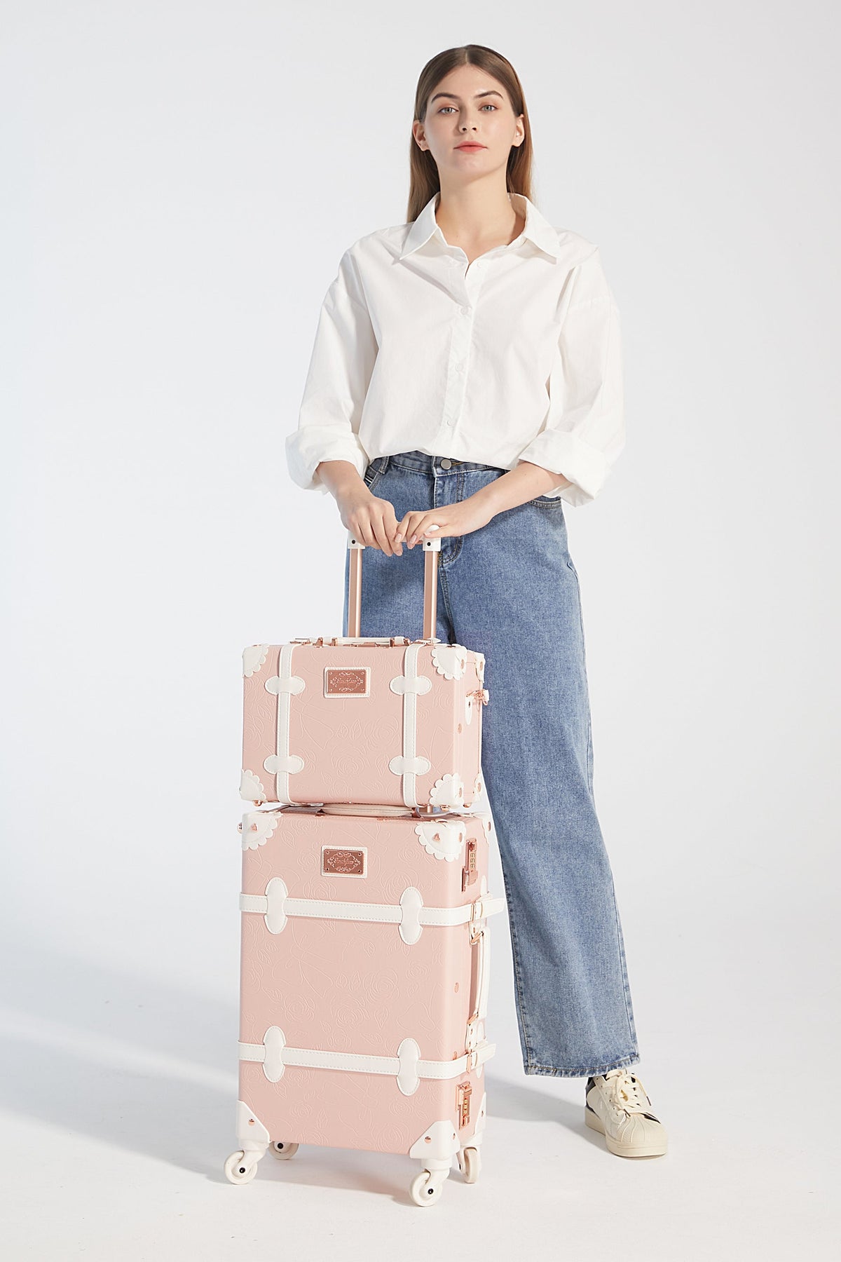 SarahFace 3 Pieces Luggage Set - Embossed Pink's