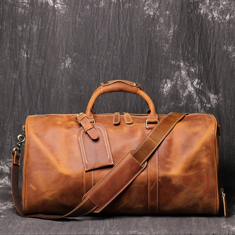 RockCow full-grain leather duffle bag with shoe compartment