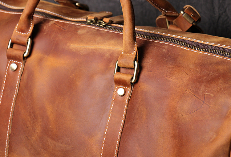 RockCow full-grain leather duffle bag with shoe compartment, view 4