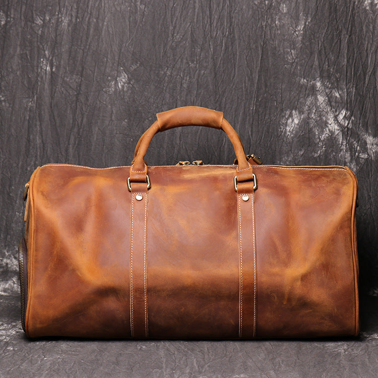 RockCow full-grain leather duffle bag with shoe compartment, view 2