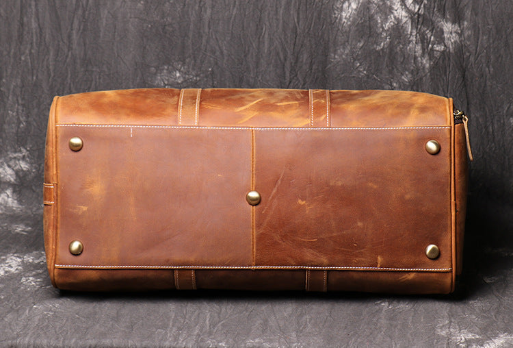 RockCow full-grain leather duffle bag with shoe compartment, view 3