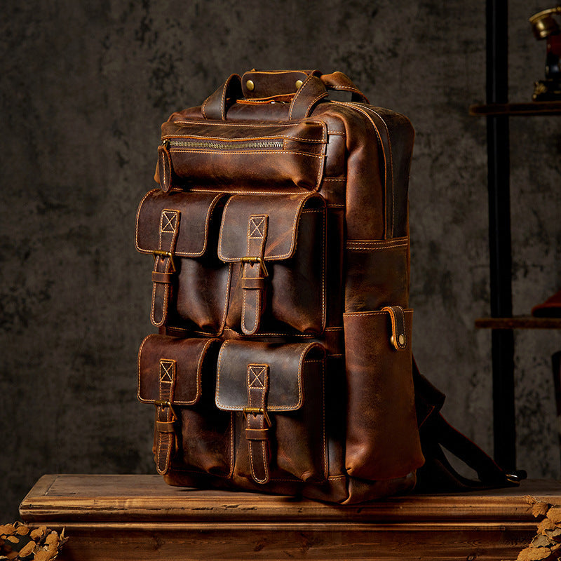 17" Retro Leather Laptop Travel Backpack