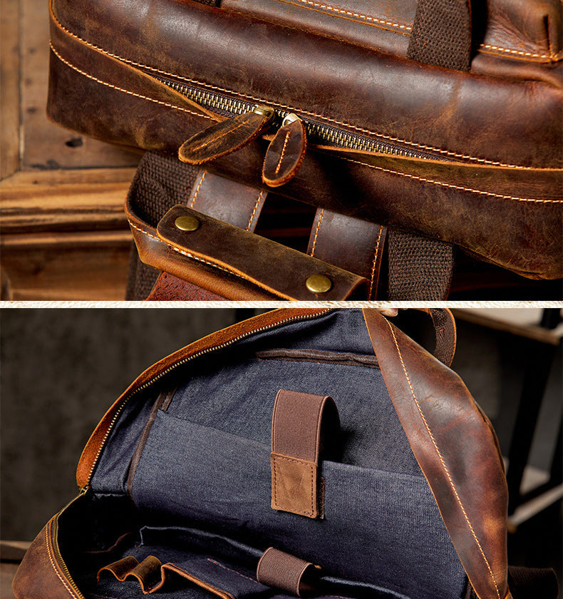 17" Retro Leather Laptop Travel Backpack