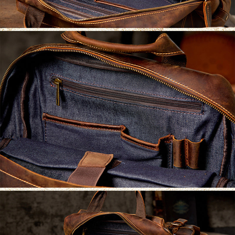 17" Retro Leather Laptop Travel Backpack