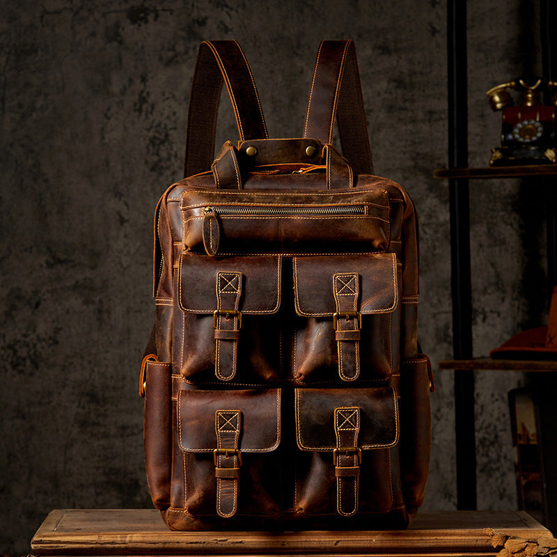 17" Retro Leather Laptop Travel Backpack