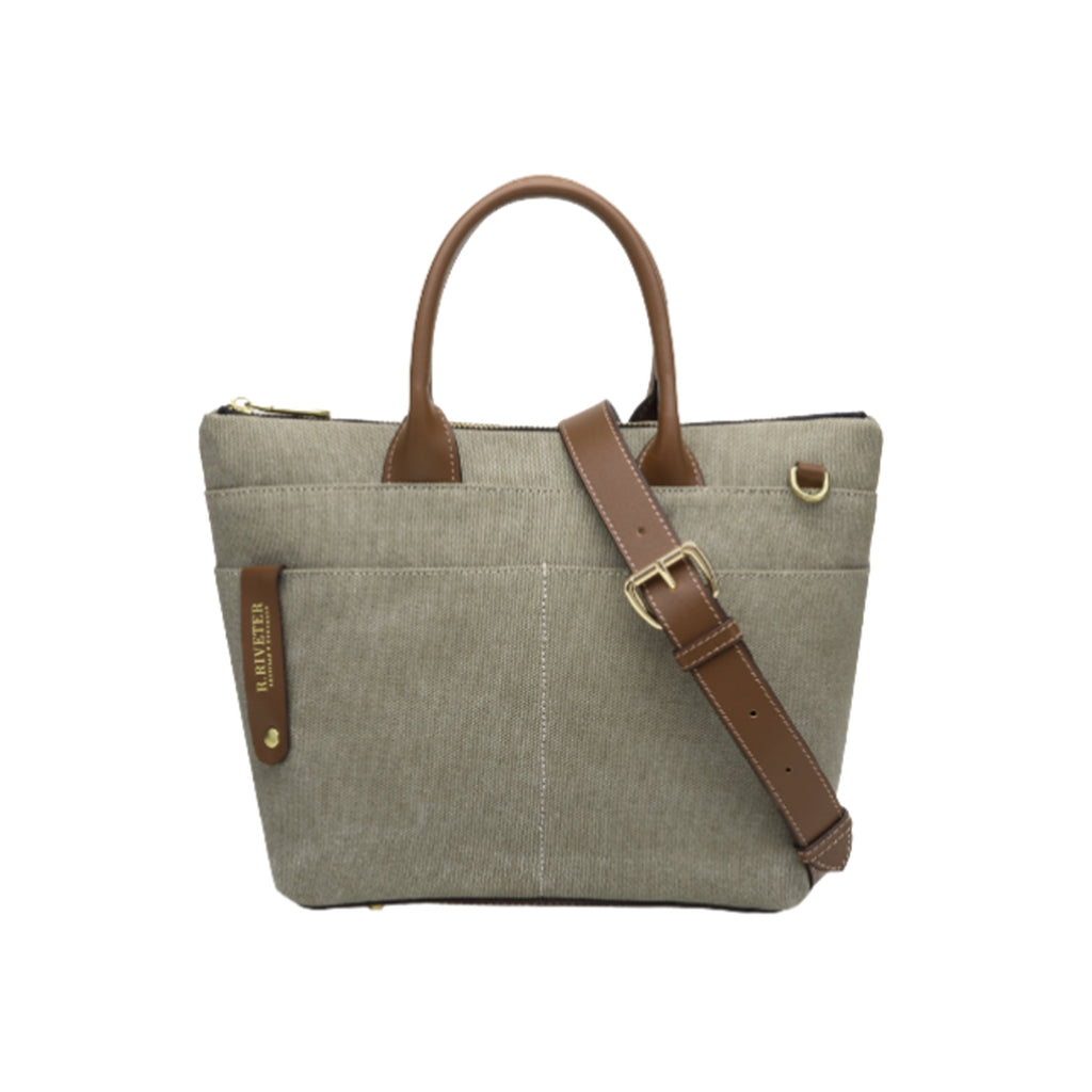 R. Riveter Dot small tote in fatigue washed canvas with brown leather