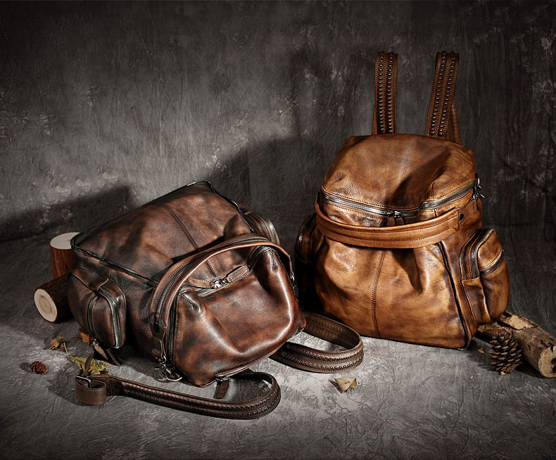 RockCow vintage leather backpack for women, view 4
