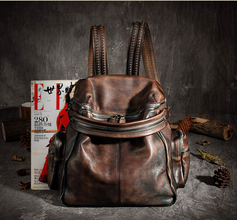 RockCow vintage leather backpack for women, view 3