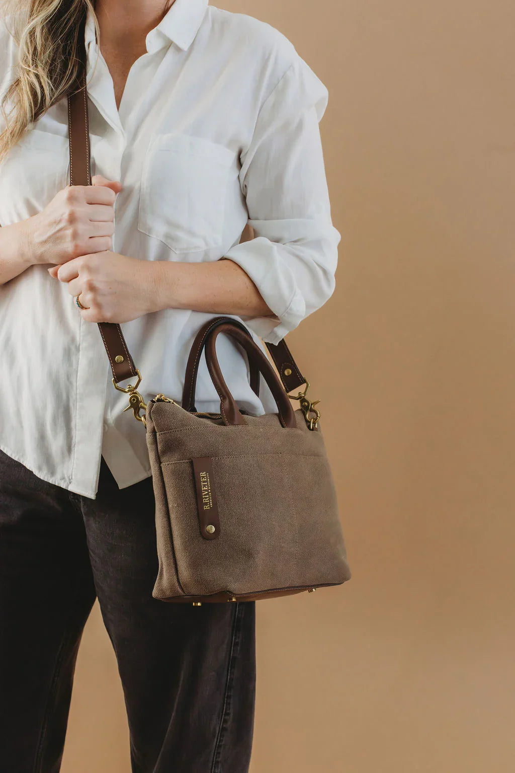 Dot | Small Tote | Chocolate Washed Canvas + Brown Leather