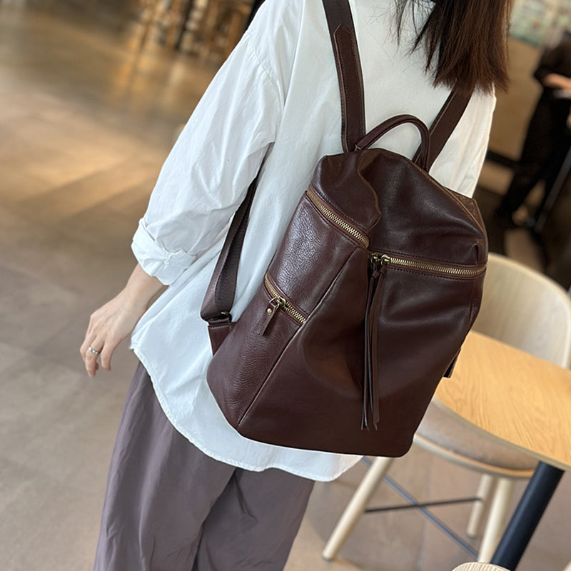 Large Vintage Leather Backpack for Women