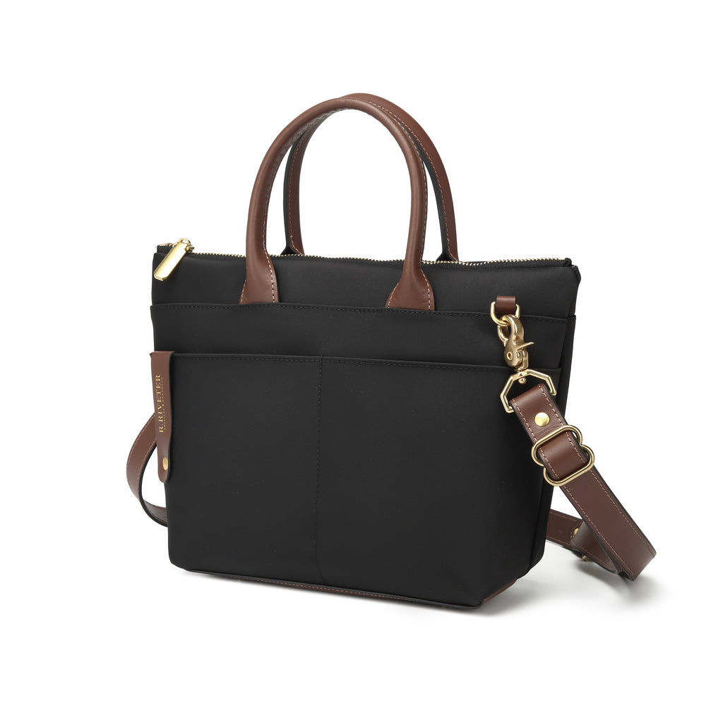 Dot Tote | Black Nylon + Brown Leather