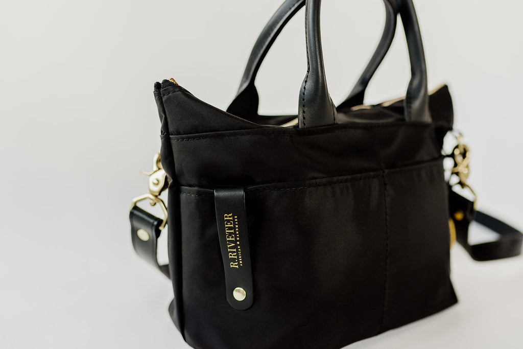 Dot Tote | Black Nylon + Black Leather