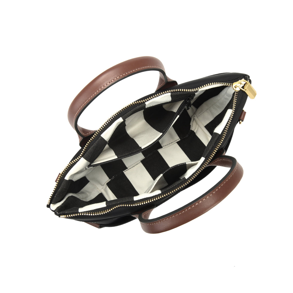 Dot Tote | Black Nylon + Brown Leather