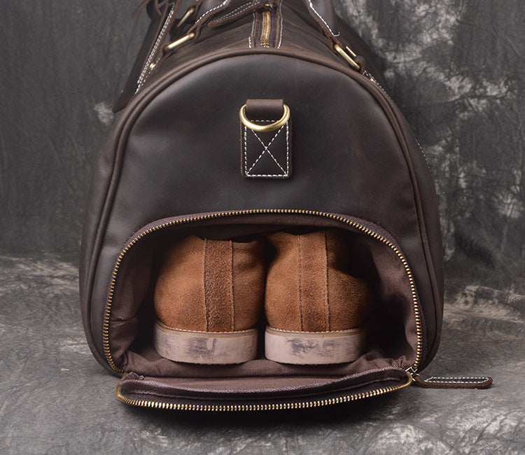 RockCow full-grain leather duffle bag with shoe compartment, view 10