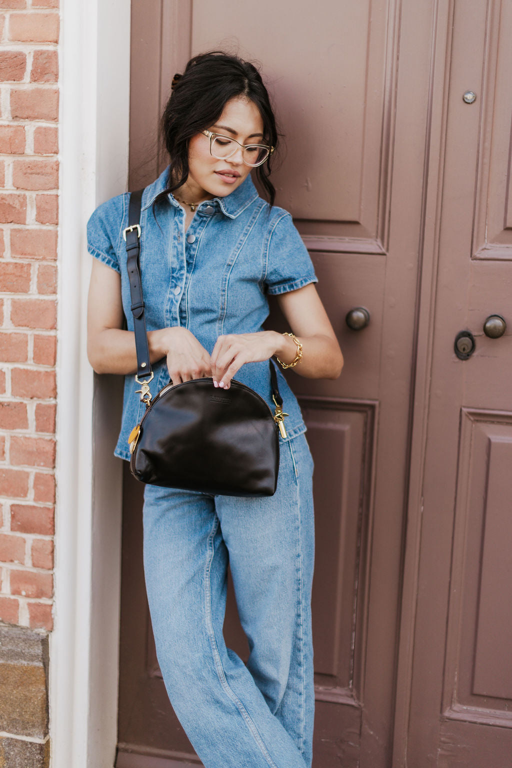 Hopper Crossbody Bag | Black Leather