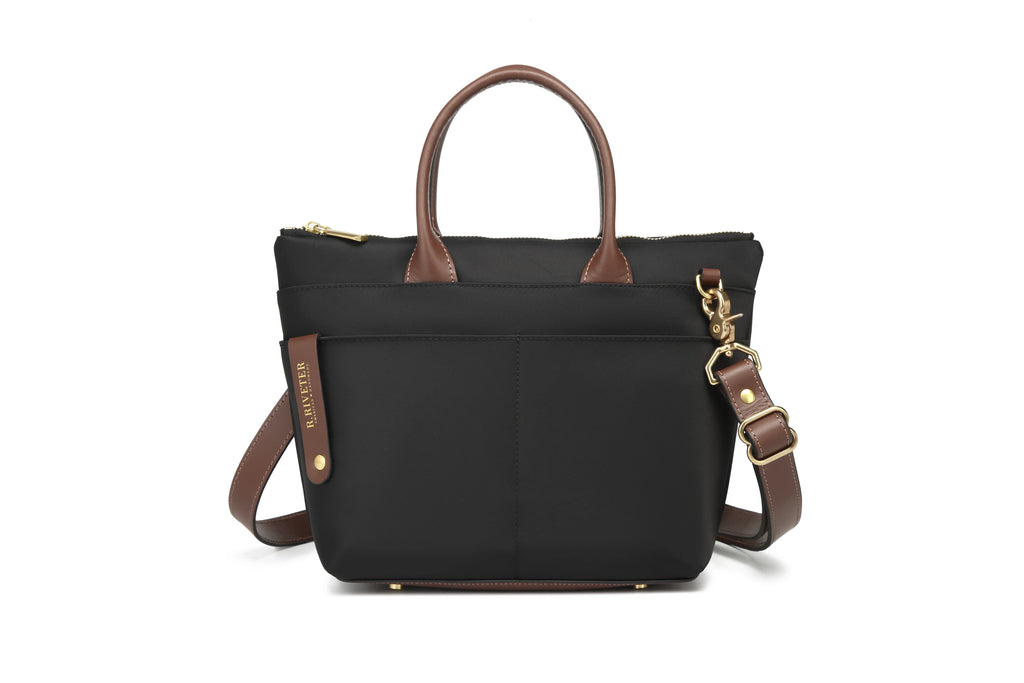Dot Tote | Black Nylon + Brown Leather