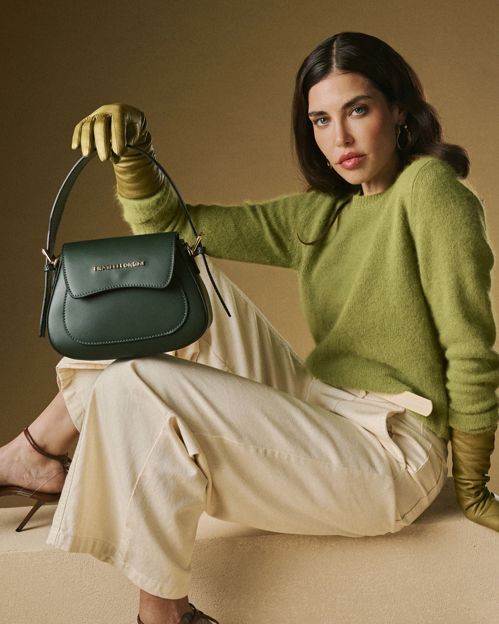 Ottavia (green) - Italian calf leather women's crossbody bag (with shoulder strap)