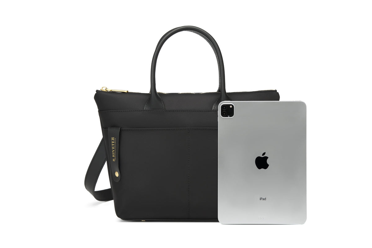 Dot Tote | Black Nylon + Black Leather