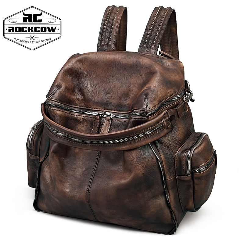 RockCow vintage leather backpack for women, view 2