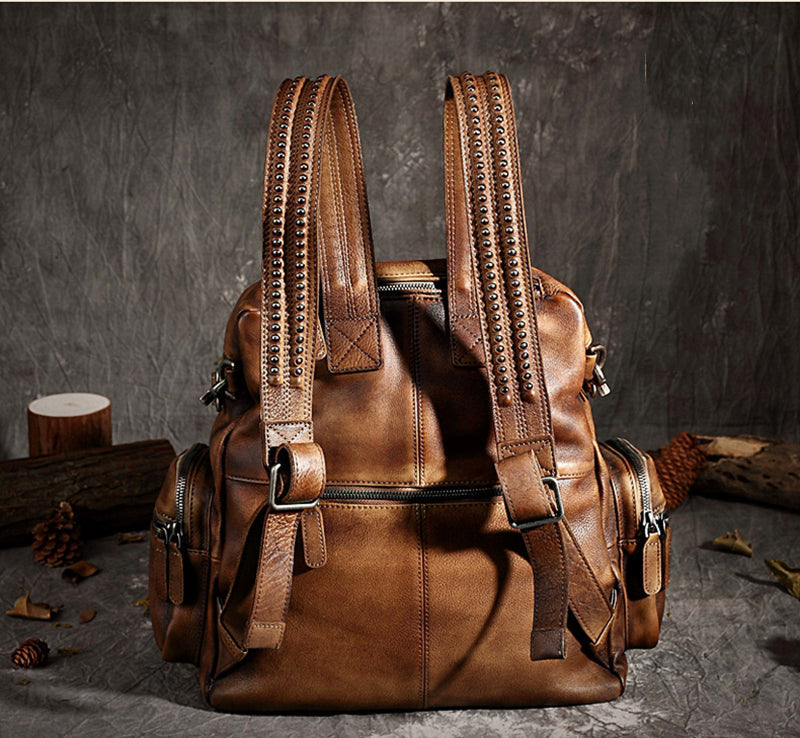 RockCow vintage leather backpack for women, view 11