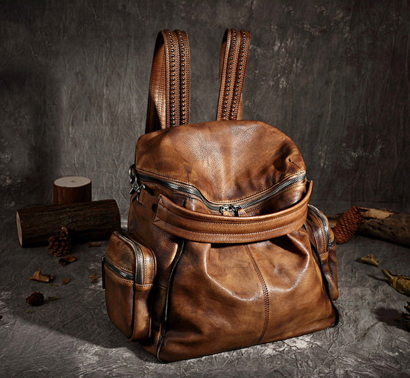 RockCow vintage leather backpack for women, view 10