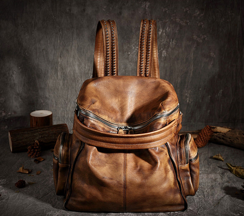 RockCow vintage leather backpack for women, view 9