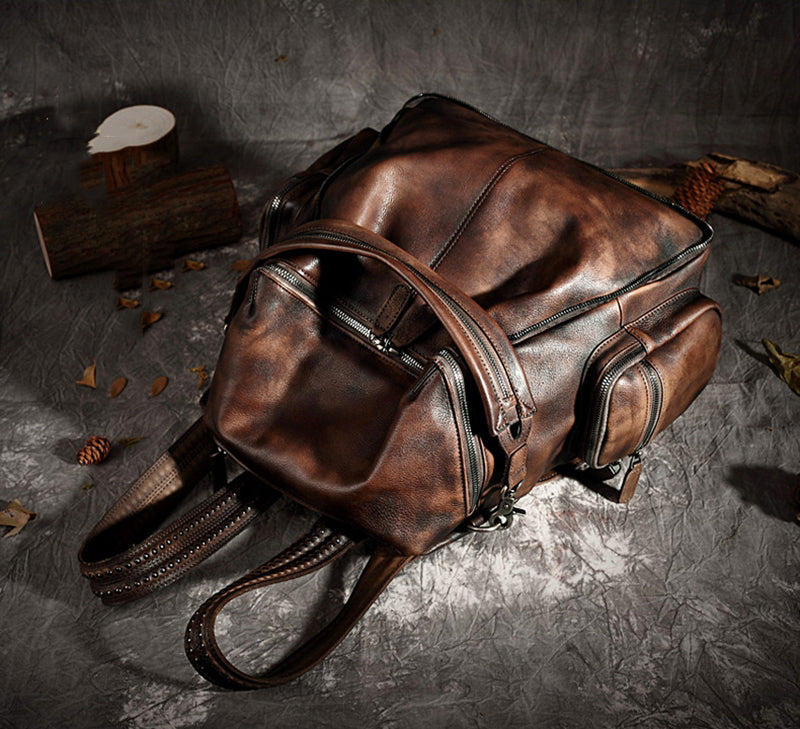 RockCow vintage leather backpack for women, view 6