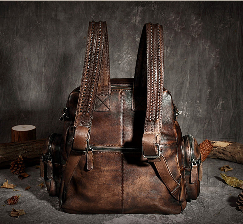 RockCow vintage leather backpack for women, view 5