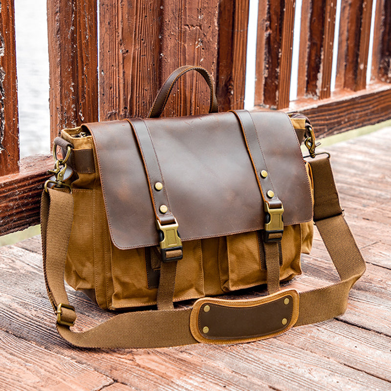 Canvas and Leather Messenger Briefcase