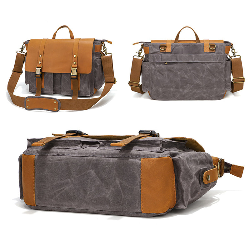 Canvas and Leather Messenger Briefcase