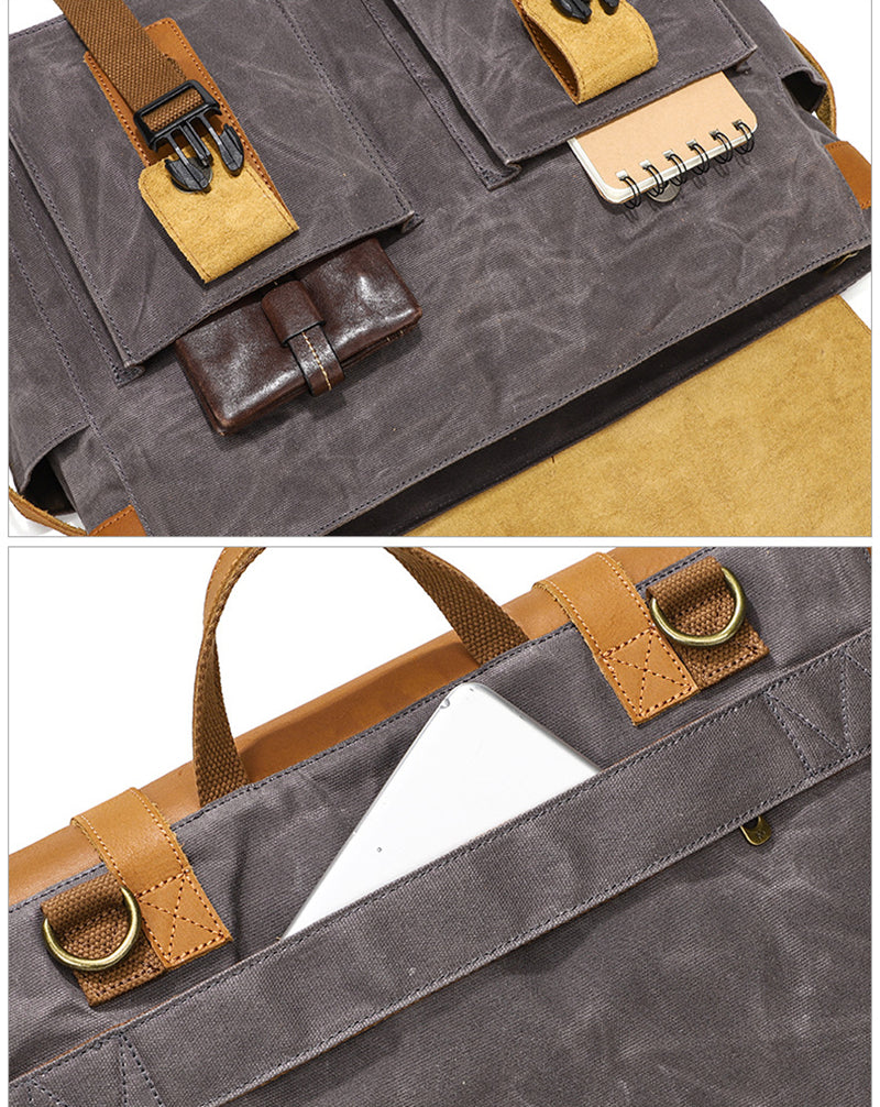 Canvas and Leather Messenger Briefcase