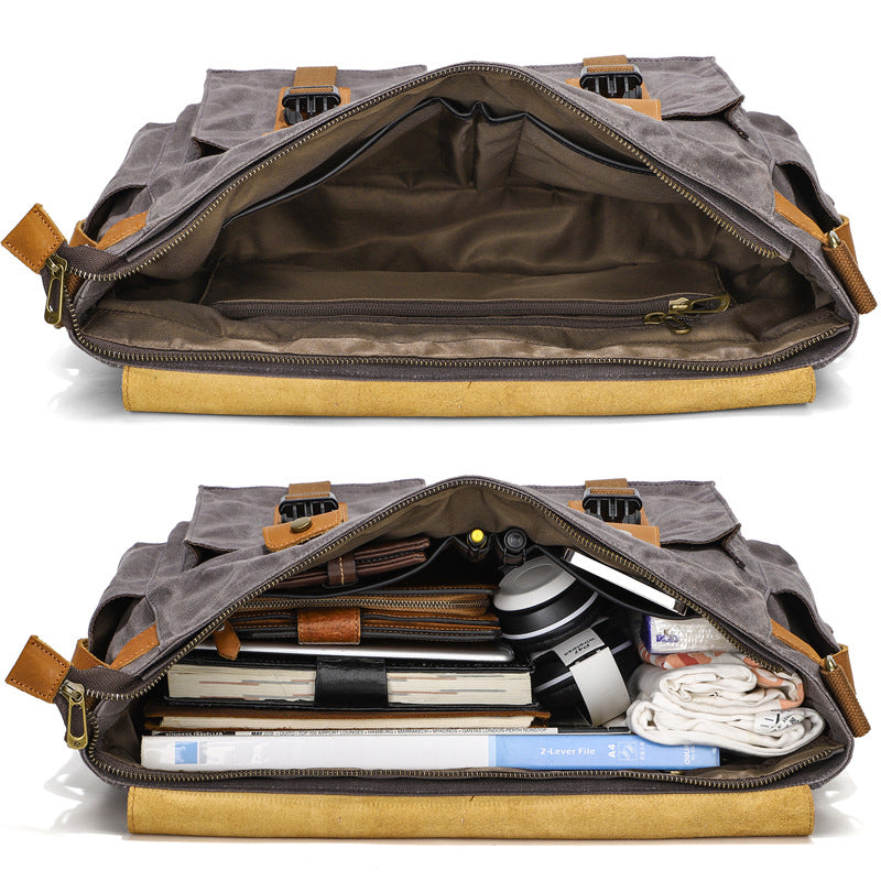 Canvas and Leather Messenger Briefcase