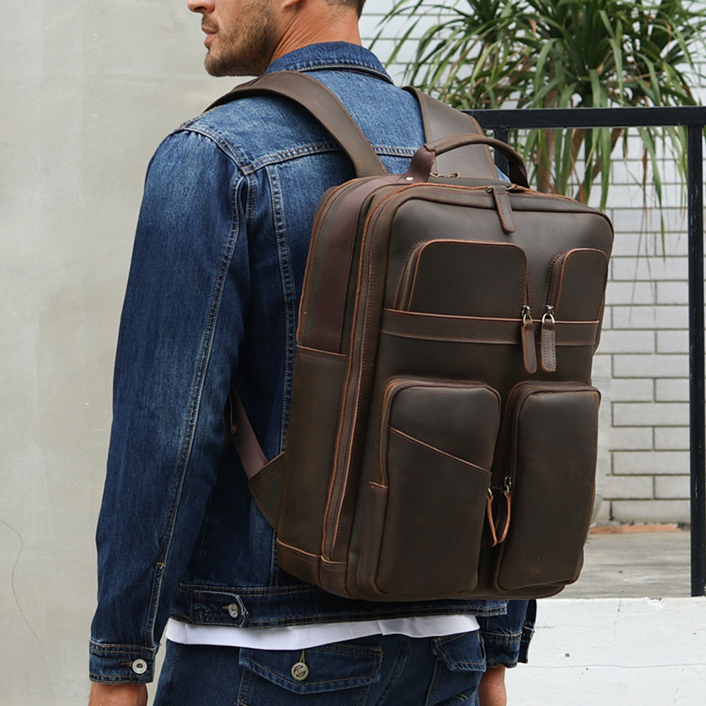Large Crazy Horse Leather Laptop Rucksack