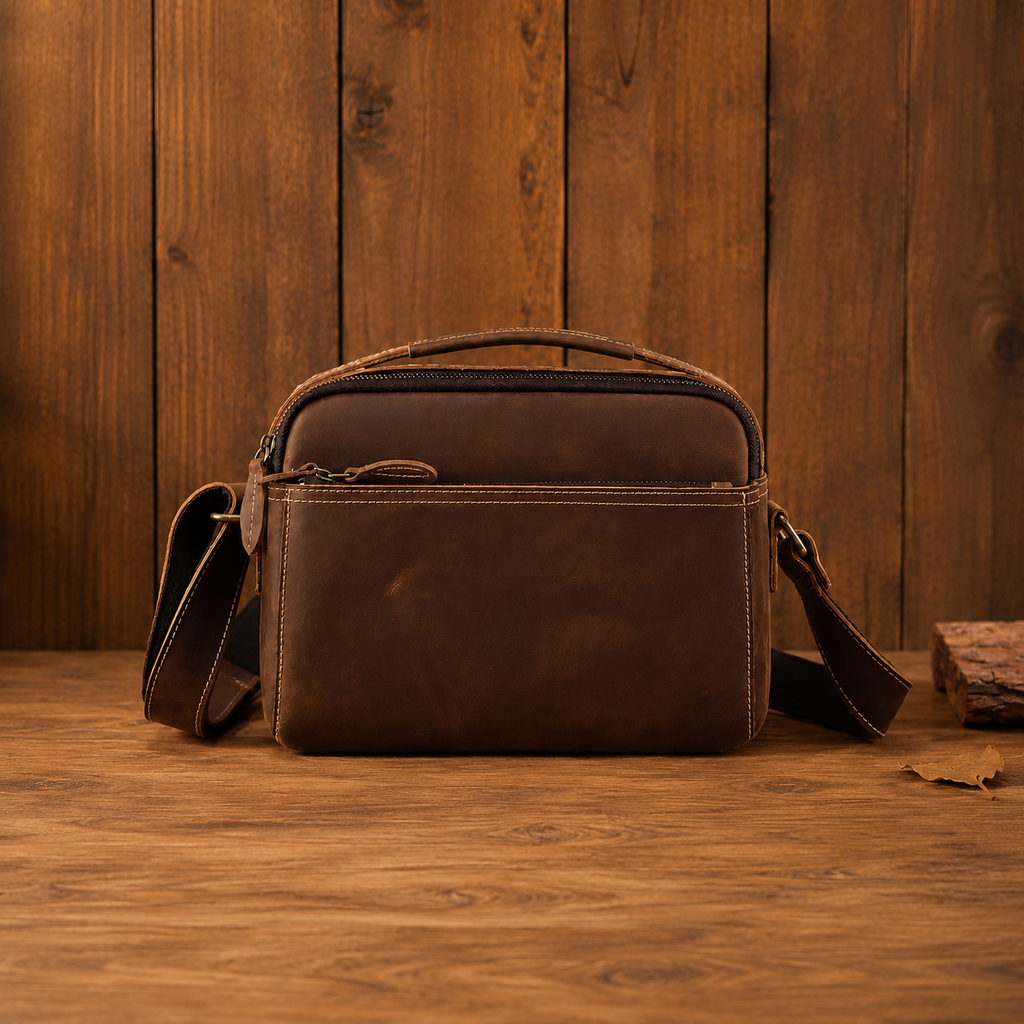 Crazy Horse Leather Commuter Crossbody Bag