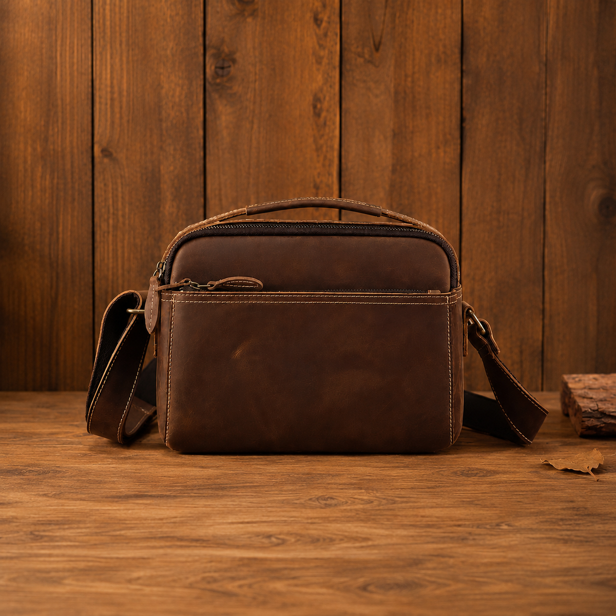 Crazy Horse Leather Commuter Crossbody Bag