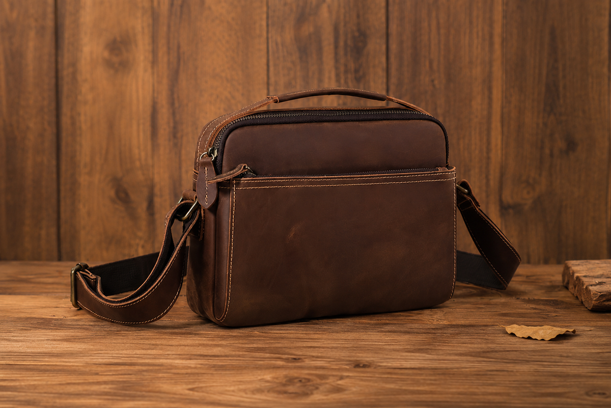 Crazy Horse Leather Commuter Crossbody Bag