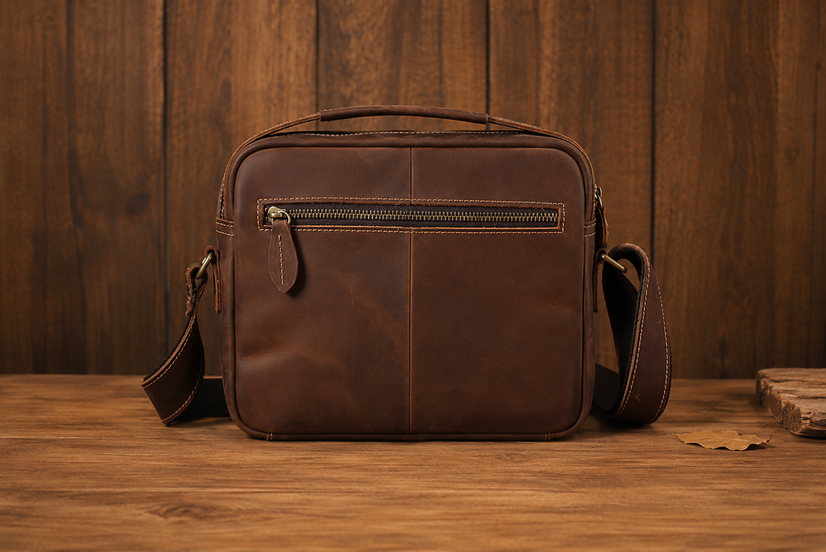 Crazy Horse Leather Commuter Crossbody Bag