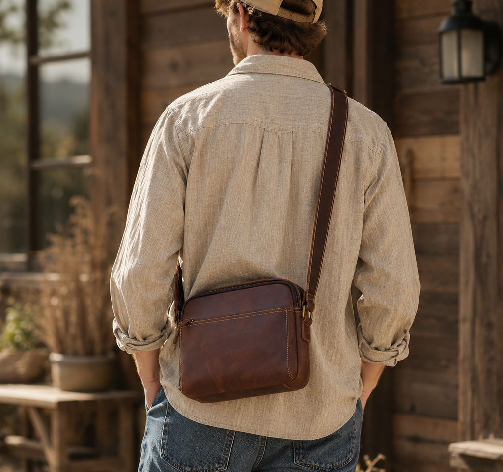 Crazy Horse Leather Commuter Crossbody Bag