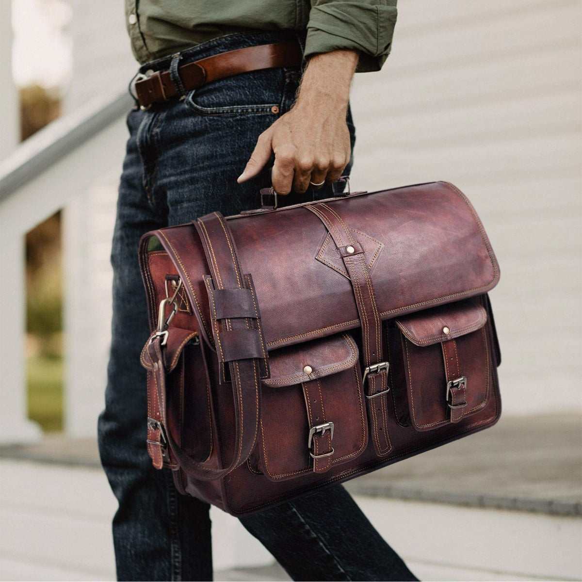 Classy Leather Bags Retro Vintage leather messenger bag, view 2