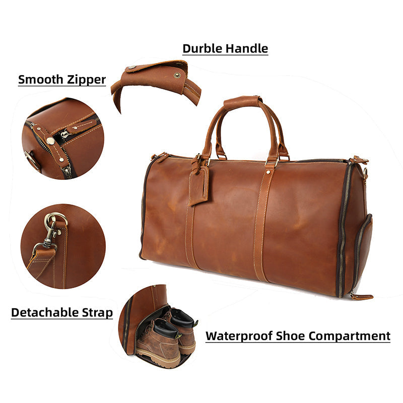 Convertible Leather Garment Weekender