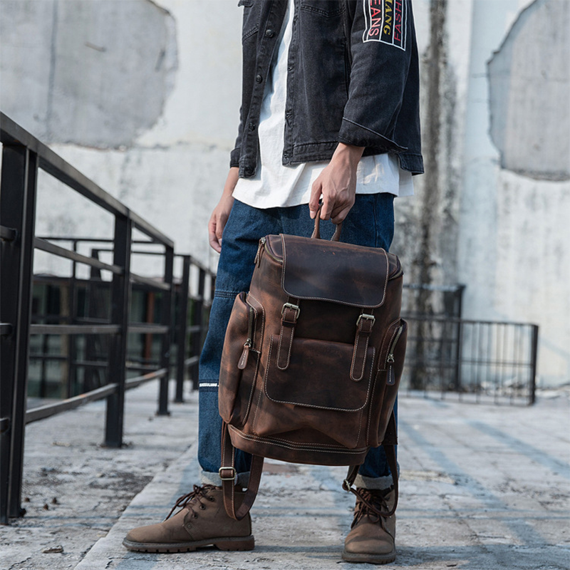 Large Full Grain Leather Laptop Backpack