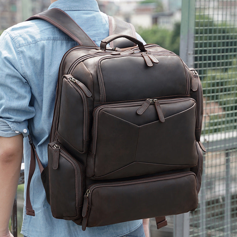 Large Crazy Horse Leather Travel Backpack