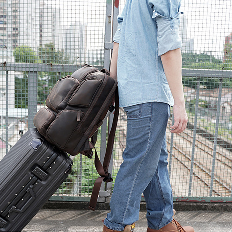 Large Crazy Horse Leather Travel Backpack