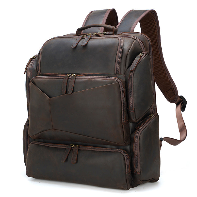 Large Crazy Horse Leather Travel Backpack