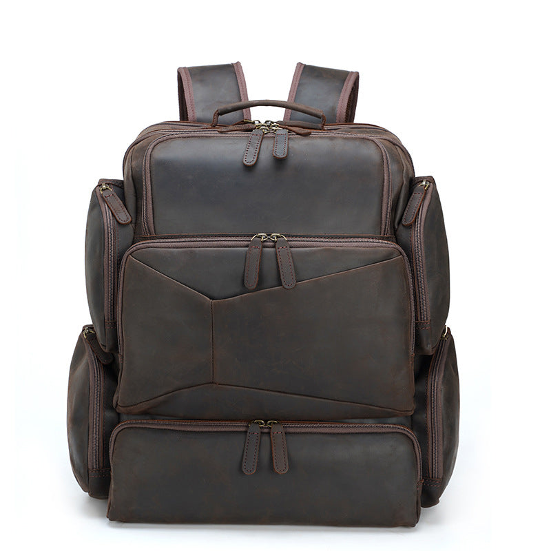 Large Crazy Horse Leather Travel Backpack