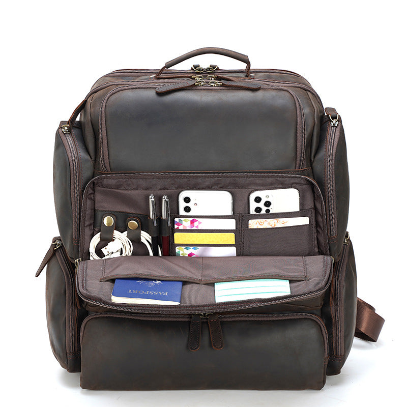 Large Crazy Horse Leather Travel Backpack