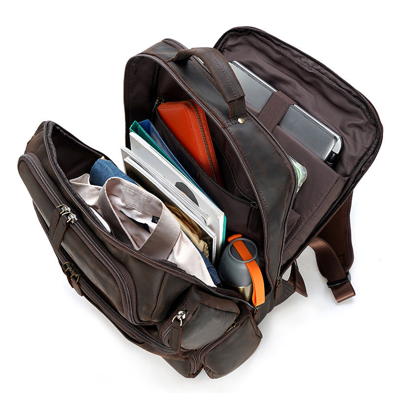 Large Crazy Horse Leather Travel Backpack