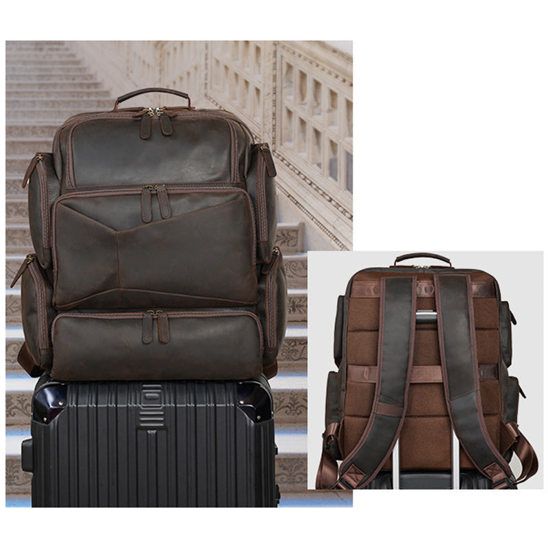 Large Crazy Horse Leather Travel Backpack