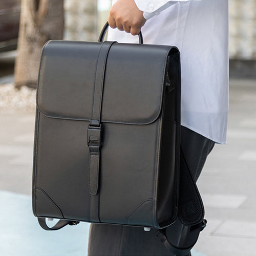 14" Black Leather Business Backpack