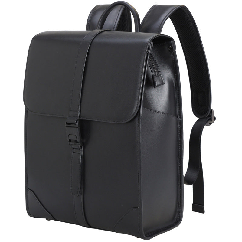 14" Black Leather Business Backpack
